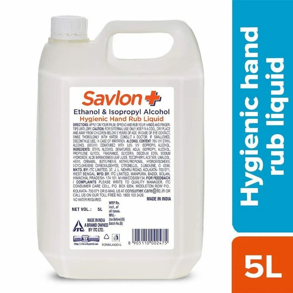 Savlon Hygienic Hand Liquid Rub Sanitizer, Packaging Type: Can, Packaging Size: 5 Litre