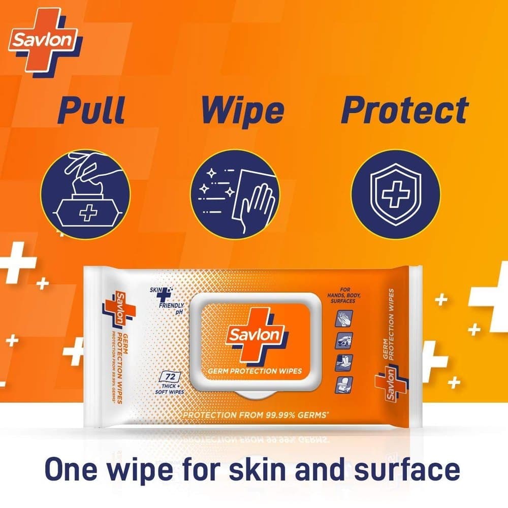 Paper Savlon Germ Protection Wipes, Packaging Type: Packet, 72 Piece view 2